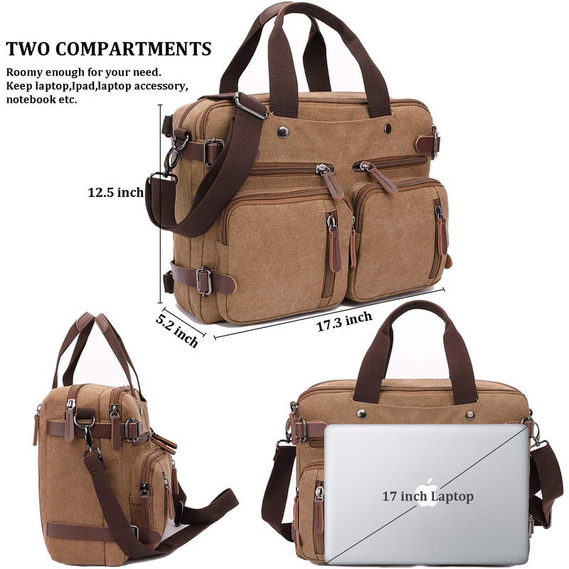 CROCOD 3 in 1 Convertible Laptop Backpack, 17.3 inch Messenger Bag for Men, Multi-Functional Travel Laptop Bag for College Men Women (17.3 Inch, Coffee) - Image 3